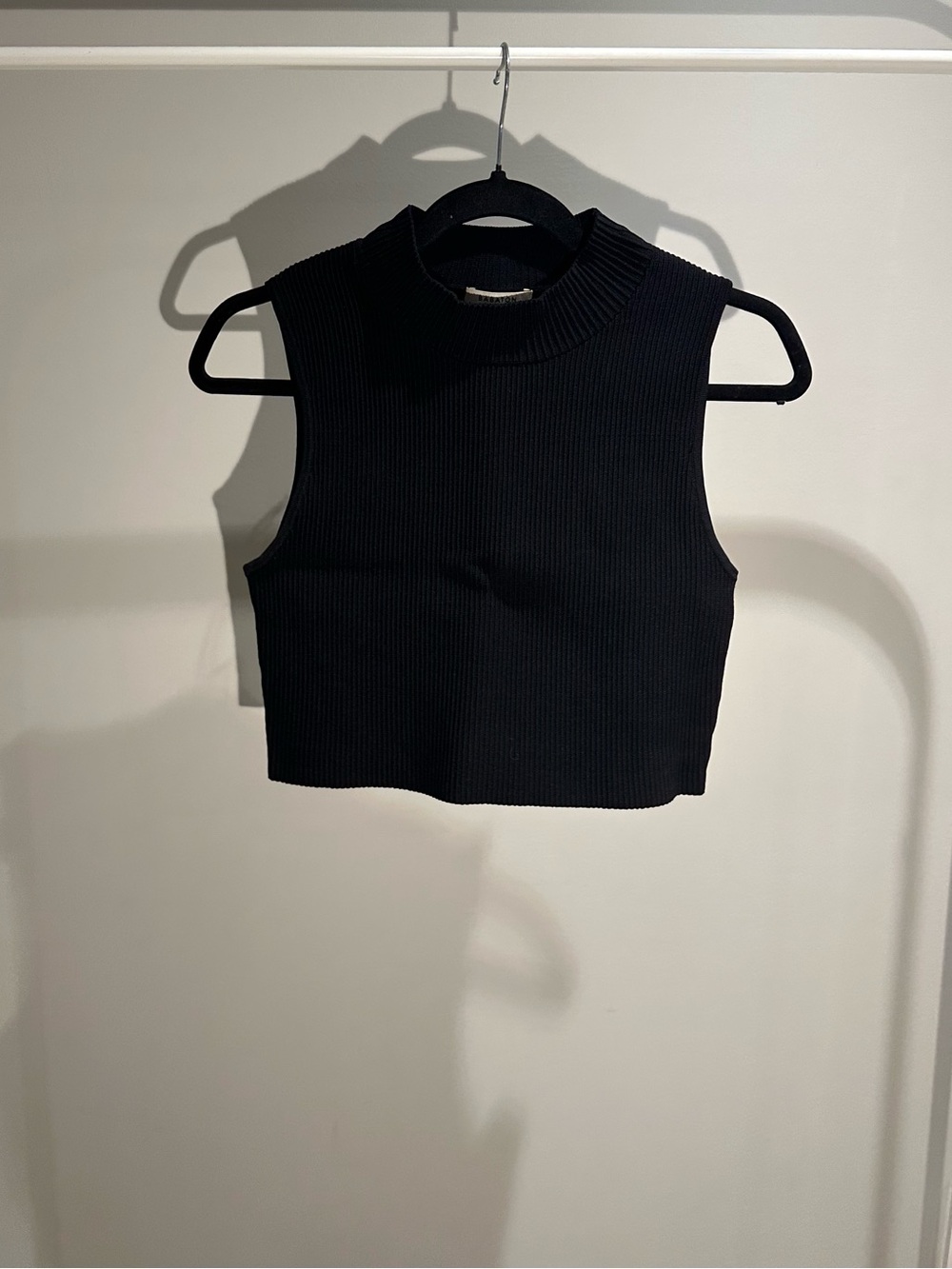 Babaton Black Ribbed Mock-Neck Cropped Tank